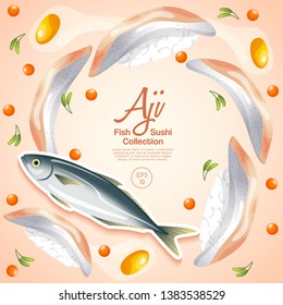 Aji Sushi : Fish and sushi set : Vector Illustration