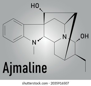 Ajmaline Antiarrhytmic Agent Molecule. Skeletal Formula.