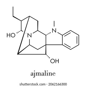 Ajmaline Antiarrhytmic Agent Molecule.  Skeletal Formula.