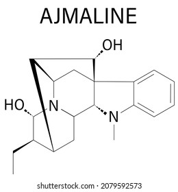 Ajmaline Antiarrhytmic Agent Molecule. Skeletal Formula.	
