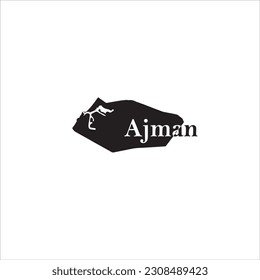 Ajman map and black lettering design on white background
