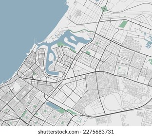 Ajman vector map. Detailed map of Ajman city administrative area. Cityscape panorama. Royalty free vector illustration. Outline map with highways, streets, rivers. Tourist decorative street map.