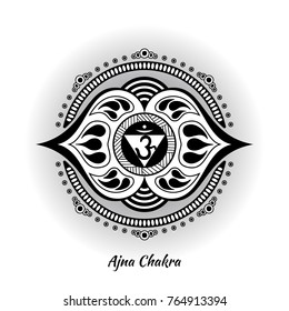 Ajna chakra symbol used in Hinduism, Buddhism, Ayurveda. The root chakra design for yoga studios, posters, banners, v-cads