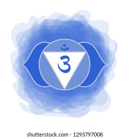 Ajna icon. The sixth frontal chakra. Third eye. Vector indigo blue smoky circle. Line symbol. Sacral sign. Meditation