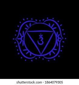 Ajna sketch icon. The sixth frontal chakra. Third eye. Vector indigo blue symbol. Sacral sign. Meditation