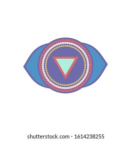 Ajna. Third eye chakra. Sixth Chakra symbol of human. Vector illustration isolated on  white background. Yoga,meditation,reiki and buddhism color simbol.Third-eye chakra symbol.
