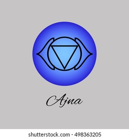 Ajna. Third eye chakra. Sixth Chakra symbol of human. Vector illustration. Element human energy system. Yoga,meditation,reiki and buddhism color simbol.Third-eye chakra symbol.

