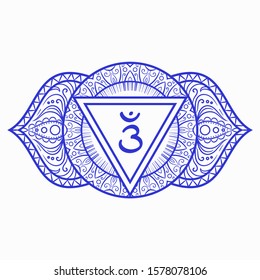 Ajna, third eye chakra symbol. Colorful mandala. Vector illustration