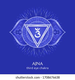 Ajna, third eye chakra symbol. Colorful mandala. Vector illustration