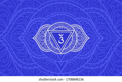 Ajna, third eye chakra symbol. Color mandala. Vector illustration