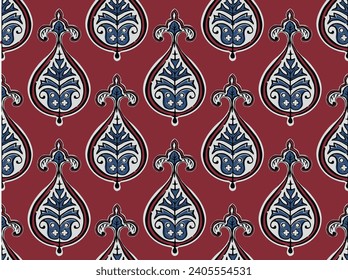 AJRAK BAGRU SANGANER PAISLEY PATTERN ALL OVER PRINT SEAMLESS PATTERN VECTOR ILLUSTRATION