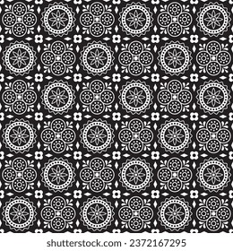 Ajrak Seamless Black Pattern, Vector Illustration