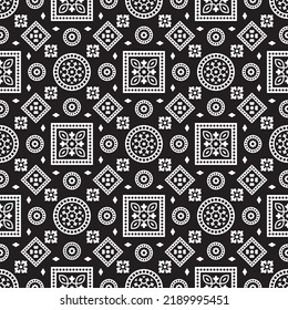 Ajrakh Floral Black Pattern, Vector illustration