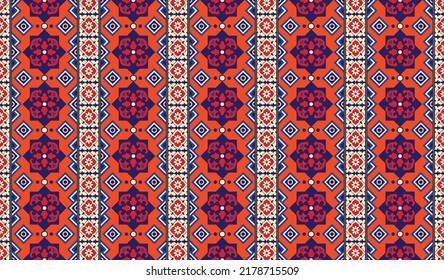 Ajrakh floral pattern, vector illustration. Ajrakh floral pattern, vector illustration. Geometric ornament texture with linear stars, and angular geometric figures.