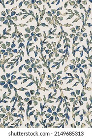 Ajrakh Pattern and block print Pattern and batik print Pattern. Abstract colorful flower and branches pattern on cream background.