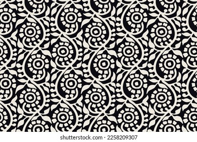 AJRAKH, SANGANER, BAGRU, TWINE FLORAL MONOCHROME BLOCK PRINT, INDIAN PRINTS BOHO PRINTS IN EDITABLE FILE