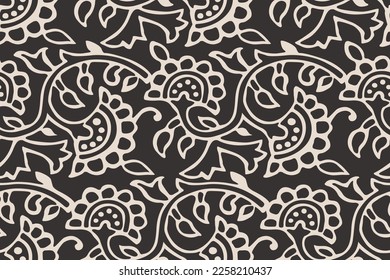 AJRAKH, SANGANER, BAGRU, TWINE FLORAL MONOCHROME BLOCK PRINT, INDIAN PRINTS BOHO PRINTS IN EDITABLE FILE