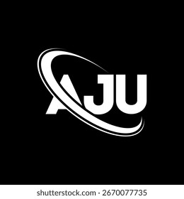 Logotipo da AJU. Projeto do logotipo da letra da AJU. Logotipo inicial da AJU ligado ao círculo e ao monograma em maiúsculas. AJU tipografia para tecnologia, negócios e marca imobiliária.