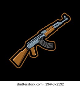 AK 47 Vector Isolated with bold outline illustration
