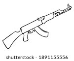 AK 47 weapon line vector illustration,isolated on white background,top view