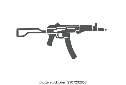 AK 74 u Badge. Schwarze Silhouette Kalaschnikov Maschinengewehr. Vektorgrafik.