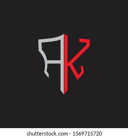 AK Abstract logo monogram with shield elements isolated on black background