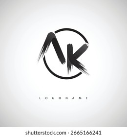 AK Brush Stroke Logo – Símbolo Artístico Moderno con Textura de Tinta para Branding Creativo y Diseño de Identidad Visual