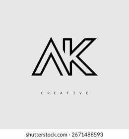 AK Creative Letter Logo – Minimal Line Monogram in Black Outline for Modern Branding Identity Design.