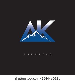 AK Creative Mountain Logo Fett Farbverlauf-Buchstabenzeichen Branding Design für Business Outdoor Marken