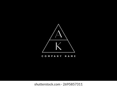 Logotipo AK Creative Triangle - Design moderno e limpo de letras duplas para a marca comercial, identidade profissional e conceitos mínimos de monograma.