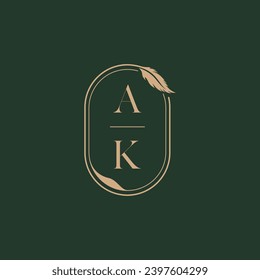 Concepto de plumas de AK diseño del logo de monograma de boda como inspiración
