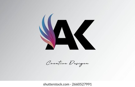 AK Feather Gradient Logo – Monograma de ala elegante para marca moderna y diseño de identidad visual