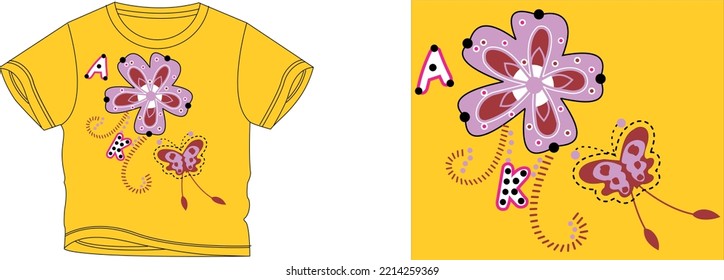 AK Blumen T-Shirt-Design-Hintergrund Farbe ist gelb und T-Shirt Farbe ist eine gelbe schöne Farbe und schönes Design