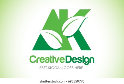 AK Green Leaf Letter Design Logo. Eco Bio Leaf Letters Icon Illustration Vetor Logo.