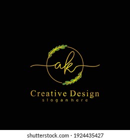 AK Initial calligraphy handwritten logo. Handwritten alphabet in the logo template. Letters and Alphabet for signature, wedding, fashion, floral and botanical logo design 
