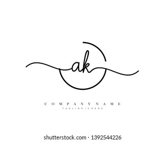 Plantilla de logotipo de escritura a mano inicial AK vectorial