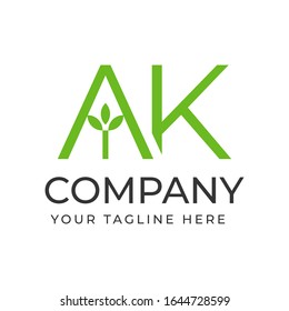 AK initial letter with leaf plant shape logo template, vector file eps 10 text and color is easy to edit