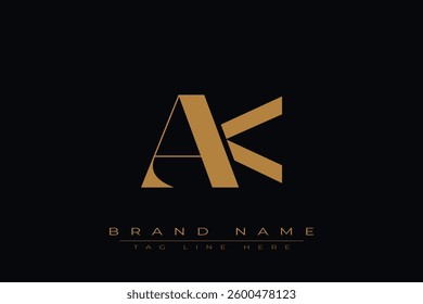 AK initial letter logo design. Letter A and K luxury alphabet letter logo icon template