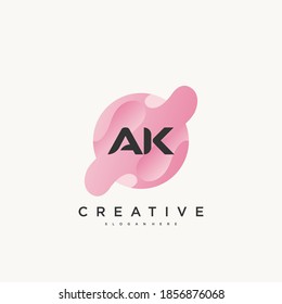 AK Initial Letter logo icon design template elements with wave colorful art.