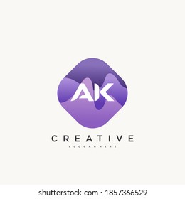 AK elementos de plantilla de diseño de icono del logotipo de la carta inicial con un arte colorido de ondas.