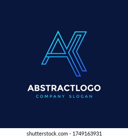 Las letras iniciales de AK color azul compañía de negocios icono del logo de moda.