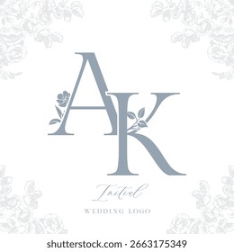 AK Initial Logo – Botanical Wedding Monogram with Floral Details