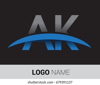 AK initial logo company name colored grey and blue swoosh design