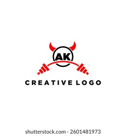 AK initial monogram for fitnes or gym logo with devil style design