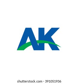 AK initial overlapping swoosh letter logo blue green