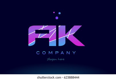 ak a k  creative color blue background pink purple magenta alphabet letter company logo vector icon