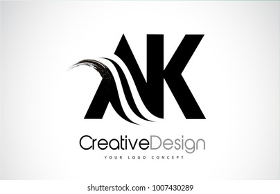 AK A K Creative Modern Black Letters Logo Design with Brush Swoosh