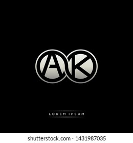 AK A K initial letter linked circle capital monogram logo modern template silver color edition