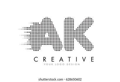 AK A K Letter Logo Design with Black Dots and Bubble Trails.