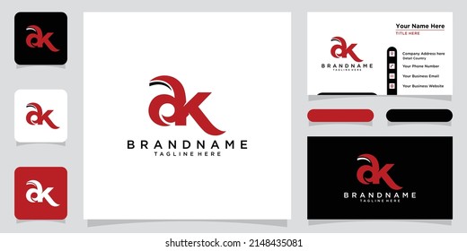 Diseño del logotipo del alfabeto de texto en letra monográfica de las iniciales AK o KA